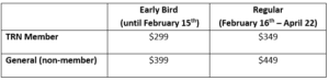 Table with registration fee pricing.