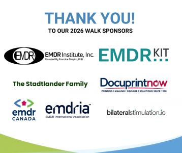 Graphic with text thank you to our 2026 walk sponsors and logos for sponsor companies, the EMDR Institute, EMDR Kit, the Stadtlander family, Docuprintnow, EMDR Canada, EMDRIA, bilateralstimulation.